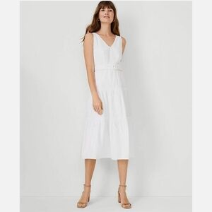 Ann Taylor White Belted Midi Dress